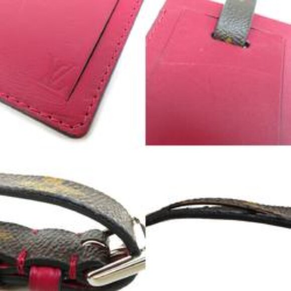 LOUIS VUITTON Name Tag Leather/Monogram Canvas Burgundy/Brown - Picture 4 of 14